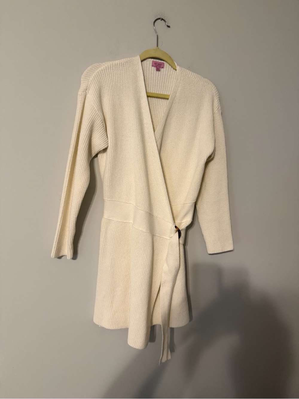 Francesca's miami Cream Wrap Ribbed Knit Cardigan with Tie